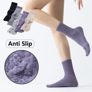 Toes socks for wemen yoga Pilates socks anti-slip womens Cotton Floor Aerobics Sport Socks Elegant rhomboid jacquard Long tube Socks fitness Zumba Dancing Indoor socks