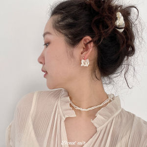 Khuyên Tai Ngọc Trai Thiên Nhiên Cụm Hoa/Không Khí Ngọt Ngào Tuyệt Đối Khuyên Tai Cổ Điển Kiểu Pháp Kim Bạc 925 Hoa Tai Nhiều Lớp Đan Thủ Công