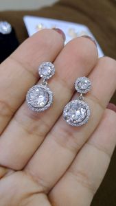 Anting Berlian Premium JU09 Kristal Mewah Titanium Perak 22K