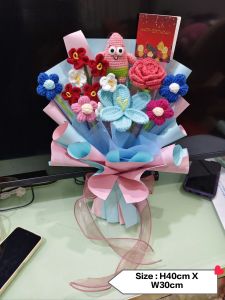 Graduation Gift Crochet Flowers Bouquet Knitting Flower + FREE LED Light+Wishes Card