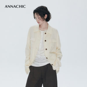 ANNACHIC | Áo Khoác Dễ Dàng Thoáng Mát Phong Cách Retro Chic Flax