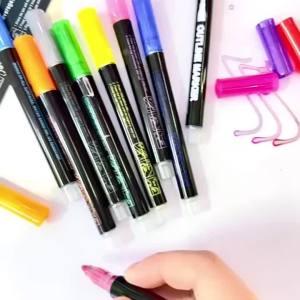Double Line Outline Permanent Marker 12/24Colors Wave Glitter Marker Set Self-Contour Metallic Marker Pens for Art