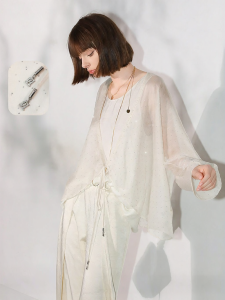 COCO BELLA | Hand-Embroidered Sparkling Batwing Sleeve Sheer Blouse