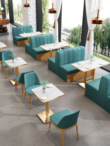 Deck Sofa Customized Wall Milk Tea Shop Tea House Catering Dessert Snack Western Restaurant Solid Wood Table and Chair Combination Commercial Use