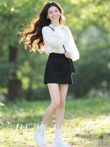 DVDK | Black Korean Style Polka Dot A-Line Mini Skirt