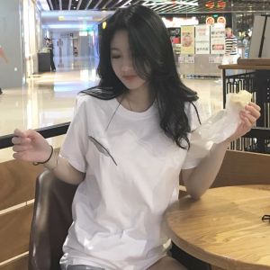 Loose Fit Pure Cotton Short Sleeve T-Shirt Women Summer 2024 Korean Style New Version Embroidered Mid-Length Versatile Top