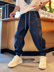 กางเกงยีนส์ทรงหลวมสำหรับผู้ชายในช่วงฤดูใบไม้ผลิและฤดูใบไม้ร่วง กางเกงขายาวทรงหลวมเอวยางยืด ทรงหลวม ทรงหลวม ทรงหลวม