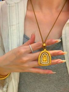 Rotatable Buddha Pendant Necklace High Color Retention New Chinese Style Gold Store Alloy out Buddha Amulet Jewelry