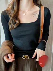 MiiOW | Áo sơ mi Modal cổ vuông ôm vừa vặn dài tay thời trang mùa thu đông cho nữ MiiOW Cat Person Áo sơ mi thường ngày màu trơn