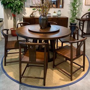 New Chinese Style Ugyen Wood Dining Tables and Chairs Set For Home Dining Table Large and Small Apartment Type Minimalist round Table with Turntable 6 People 8 People Table