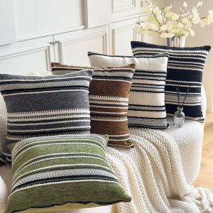 45x45cm Chenille Throw Decorative Pillow Covers Textured Striped Boho Cozy Neutral Cushion Cover For Sofa Bedroom Living Room Decoration