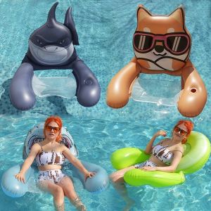 สัตว์ของเล่นเป่าลมเปลญวนพร้อมที่นั่งตาข่าย Simmer Pool Float Seat จําลอง Shark Dog Shape Inflatable Recliner Float Bed