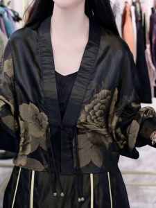 เรียบหรู ฤดูใบไม้ผลิ ฤดูร้อน ชุดแม่แขนยาว ผ้าซาติน เสื้อแจ็คเก็ต หลวม แขนค้างคาวเปิด คาร์ดิเกน ผู้หญิง สไตล์การเดินทางแฟชั่น