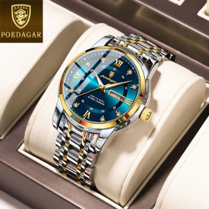 POEDAGAR original watch for men waterproof 2024 new design business stainless steel calendar luminous diamond roman dial watch