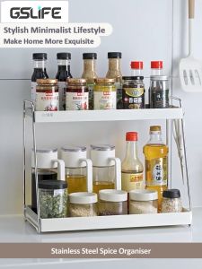 GSlife⭐Stainless steel⭐2 Tier Kitchen Seasoning Rack Organizer Spice Rack Rak Condiment Rack Storage Racks shelf Bottle Rack