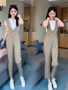 Fashionable Casual Womens Two-Piece Suit High Waist Jumpsuit Nine-Piece Pants Slimming Effect Summer New Arrival High End Feeling