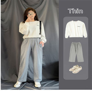 กางเกงกีฬาเอวสูงทรงหลวมสำหรับผู้หญิงในช่วงฤดูร้อนปี 2024 กางเกงขายาวทรงตรงสีเทาทรงหลวมสบาย ๆ ทรงหลวม