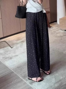BINKAFENNY | Casual High Waist Wide Leg Pants Womens Summer Straight Cut Drapey Floral Print Long Trousers Comfortable Loose Fit Korean Style