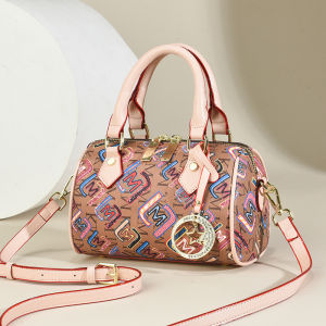 Fashionable Retro Print Pillow Handbag Leather Single Shoulder Crossbody Bag Womens Daily Use Small Size PU Material
