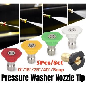 5Pcs/Set Pressure Washer Nozzle Tip 1/4 Inch Quick Connect Power Parts Stainless Steel Spray Nozzle