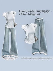NUMEN BUTTON | Bộ Đồ Kết Hợp Voan Ren và Jeans Kích Cỡ Lớn