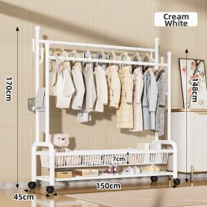 YIXUAN | Minimalist Dual-Rod Free-Standing Coat Rack with Wheels Multifunction Double Storage