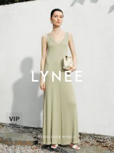 Large V-neck Green A-line Knit Dress Loose Slimming