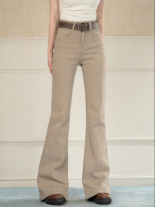 loveheynew | Quần Jeans Beige Cao Gối Xòe Dài Co Giãn