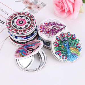 DIY Rhinestone Embroidery Mosaic Makeup Mirror Cross Stitch Special Shaped Embroidery Kit Diamond Art Mosaic Makeup Mirror Portable for Adult and Kids