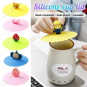 Cute Anti-slip Anti-dust Silicone Cup Mug Cover Reusable Dustproof Cartoon Lid