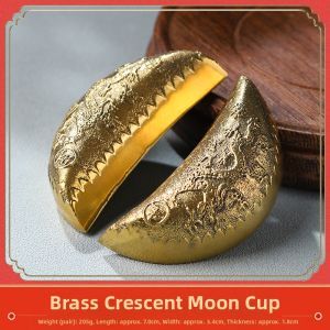 DINGFENGGE | Divination Cup Brass Moon-shaped Double Dragon Design