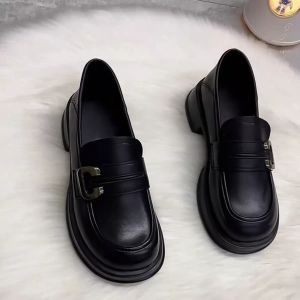 Brand Special Offer 2024 Spring New Arrival Black Leather Shoes Commuter Shoes Platform Loafers British Plus Size Womens Shoes