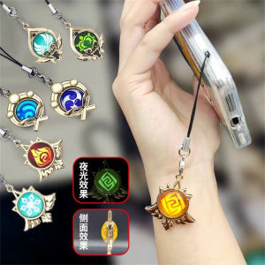 Anime Keychain Genshin Impact Luminous 7 Element Double Side Glass Pendant Phone Straps Eye Of Original Weapons Keyring Souvenir