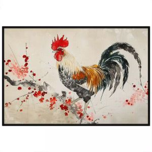 Tranh treo tường tranh dán tường tranh thủy mặc con gà trống tranh phong thủy decor phong cách cổ điển in Canvas. CGI-365