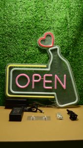 ป้ายไฟ LED แบบเสียบปลั๊กไฟ ป้ายไฟนีออน อะคริลิค สำหรับตกแต่งร้านรัก OPEN สไตล์โมเดิร์น