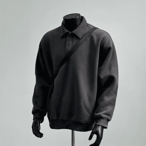 White Long Sleeve Polo Sweatshirt Mens Autumn Winter Heavyweight Hooded T-Shirt Cleanfit Polo Shirt Casual Youth Fashion