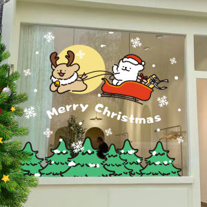 New Year Christmas Snowflake Sled Dog Decoration Static Cling Glass Door Sticker Atmosphere Arrangement PVC Wall Decal