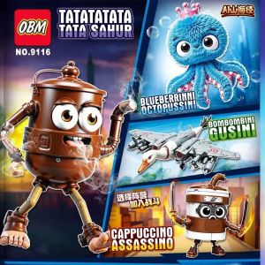Moc Cappuccino Assassino Italian Brainrot  Tung Tung Tung Sahur‌ Figure Assembled Toy Kids Building Blocks Blind Box Toys Gifts