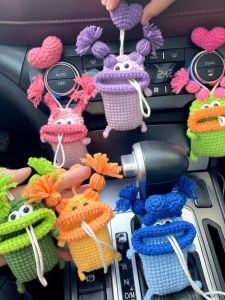 Hand Knitted Car Key Cover Funny Big Mouth Sausage Key Pouch Cute Finished Knitting Key Ring Creative Gift Cartoon Style