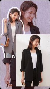 💥HOT SALE💥เสื้อสูทแต่งผ่าด้านข้างเก๋ๆ ไม่มีกระดุมหน้า 5 สี ผ้าบางเบา