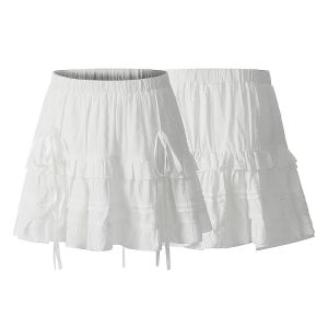 Miu System Good Sister Summer Ballet Style Butterfly Knot Half Skirt Womens A-Line Short Skirt Anti-Aging High Waist Slimming Cotton Cake Skirt