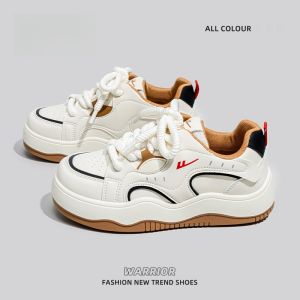 Warrior | Womens Retro Thick Bottom Sneakers Casual Original Cross Buckle Round Toe PVC Flat Heel Synthetic Leather Upper School Style