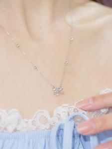 ZHOU LIU FU 周六福 PT950 Platinum Necklace Bow Pendant Necklace Timeless Daily Jewelry for Women Girl Daughter Birthday Anniversary 40+5cm B0614907