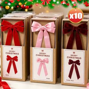 10Pcs Thick Velvet Retro Bow Ornament 3D Design Long Hanging Ribbon for Wreath Gift Box Window Display Holiday Decor