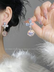 Fuxi White Butterfly Love Sea Salt Super Shiny Zircon S925 Butterfly Tear Advanced Mermaid Color Bead Earrings Sparkling Jewelry