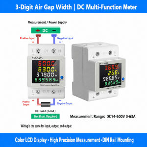 D52-3065 Rail-Mounted Single-Phase 4-in-1 DC Electricity Meter DC14-600V 63A LCD Digital Voltage Meters Ammeters and Wattmeter