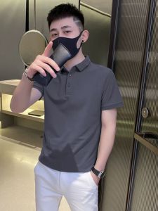 Lapel Ice Silk Short Sleeve Polo Shirt Mens Summer Thin T-shirt K-style Silm Trendy New Arrival Easiest for Match T-shirt Top