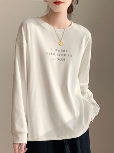 White Pure Cotton Loose Fit Long Sleeve Womens T-Shirt Base Layer Shirt Early Autumn Top New 2025 Casual Comfortable Tee