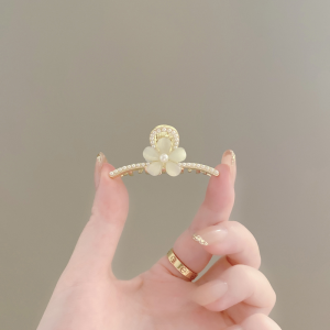 Elegant Imitation Cats Eye Stone Flower Hair Clip Small Frontal Hairpin Princess Hair Accessories in Alloy Silver or Gold Plated