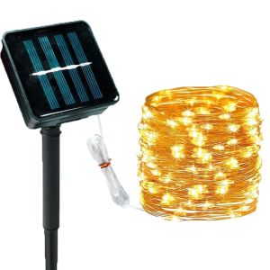 Đèn LED Năng Lượng Mặt Trời Ngoài Trời Festoon Vườn Cổ Tích Vòng Hoa Dây 32M/22M/12M/7M Giáng Sinh Tháng Ramadan Trang Trí Với Bóng Đèn Năng Lượng Mặt Trời